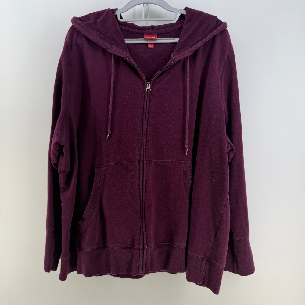 Merona Zip Up Hoodie Women 4 Burgundy Cotton Plus Size Casual Athleisure Comfort